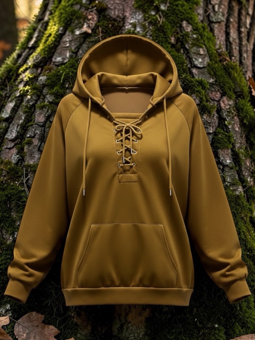 Men’s Golden Brown Lace-Up Hooded Sweatshirt